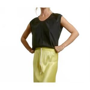 NEW AQUARIUS COCKTAIL char silk cap sleeve baseball tee in black aquarius cockta